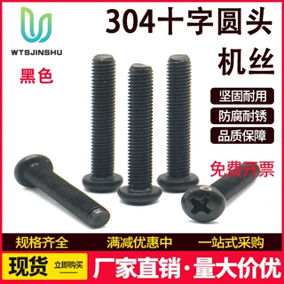304不锈钢十字圆头螺丝盘头螺栓电子机牙螺钉发黑色PM机丝元机M2