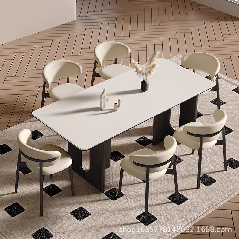Estilo italiano minimalista apartamento pequeño rectángulo sala de estar para el hogar moderno y simple mesa de comedor de tablero de roca colgante combinación de silla de comedor de lujo ligero