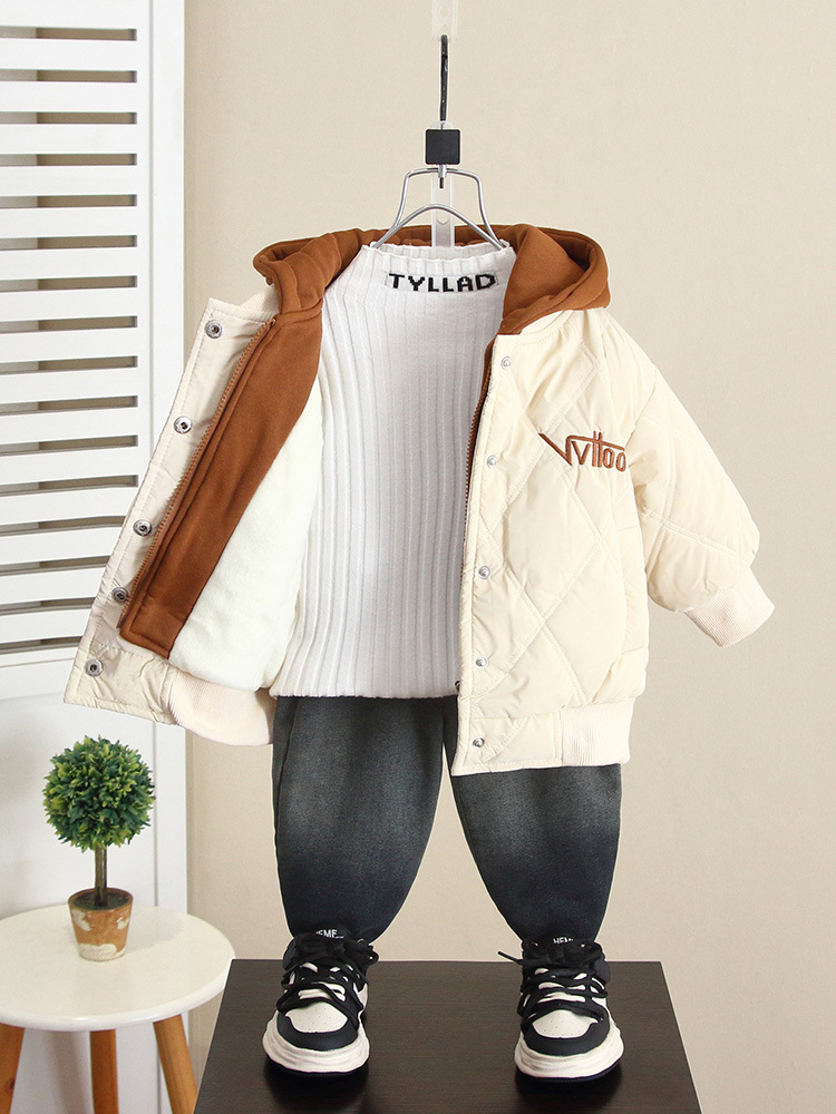 6572 Chaqueta de algodón para niños, abrigo de algodón con efecto de dos piezas, ropa gruesa de estilo coreano para niños, nueva colección otoño-invierno 2026.