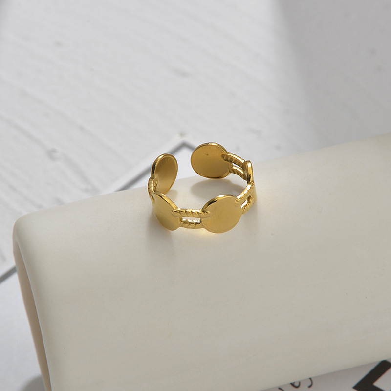 simple geometric hollow double line round card adjustable stainless steel ring
