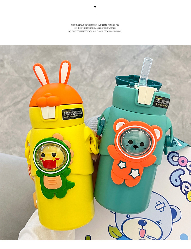 卡通萌兔可爱儿童保温杯背带幼儿园宝宝学生便携不锈钢吸管杯刻字详情36