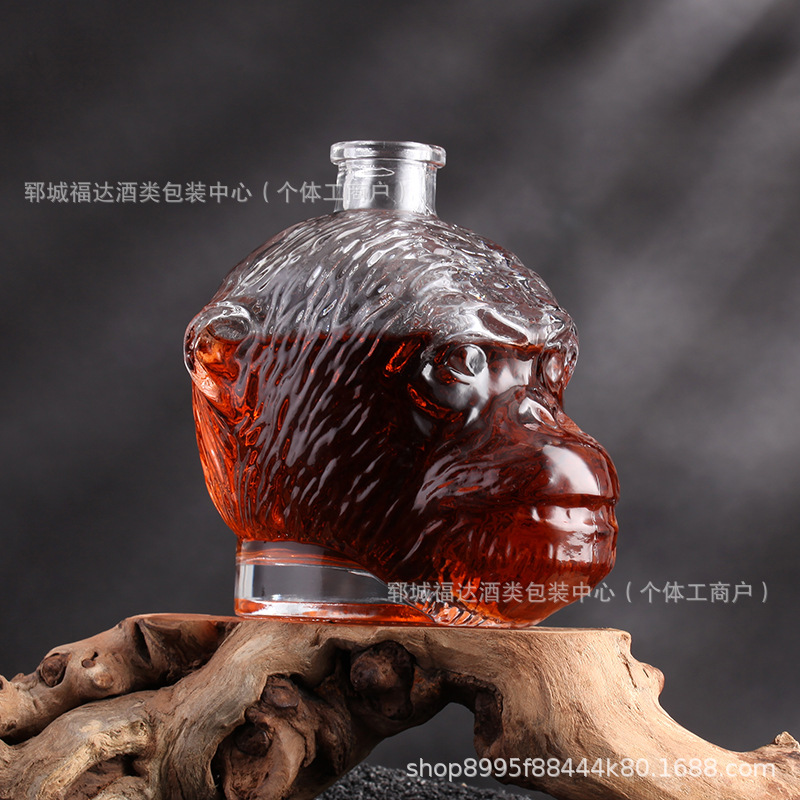 批发水晶玻璃洋酒瓶猩猩造型750ml伏特加威士忌空瓶密封红酒瓶