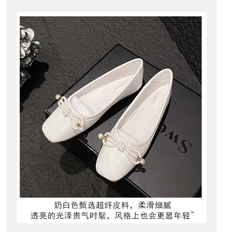 Giày búp bê nữ mũi vuông đế mềm đính ngọc trai, gót thấp dưới 3 cm — Màu bạc, Màu trắng sữa, Màu đen chi tiết 15