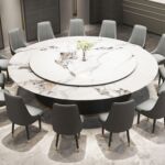 酒店电动餐桌岩板圆桌饭店餐厅圆形轻奢电磁炉桌可旋转火锅转盘厂