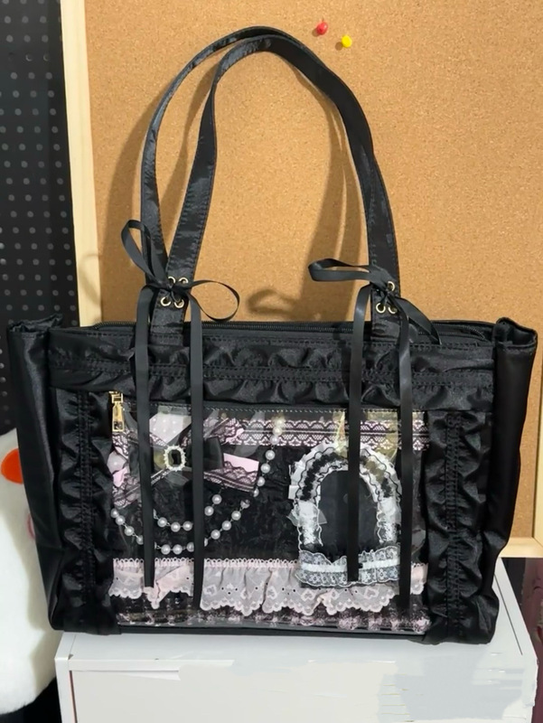 高颜値新型ファッション百合二次元女子かわいいストラップ蝶ネクタイ透明バッジ痛包シングルバッグ|undefined