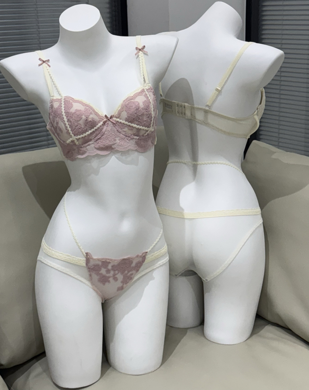 Siyu siyu フレンチウサギ耳下着女性の薄い大きな胸プッシュアップブラジャーレースブラセット|undefined