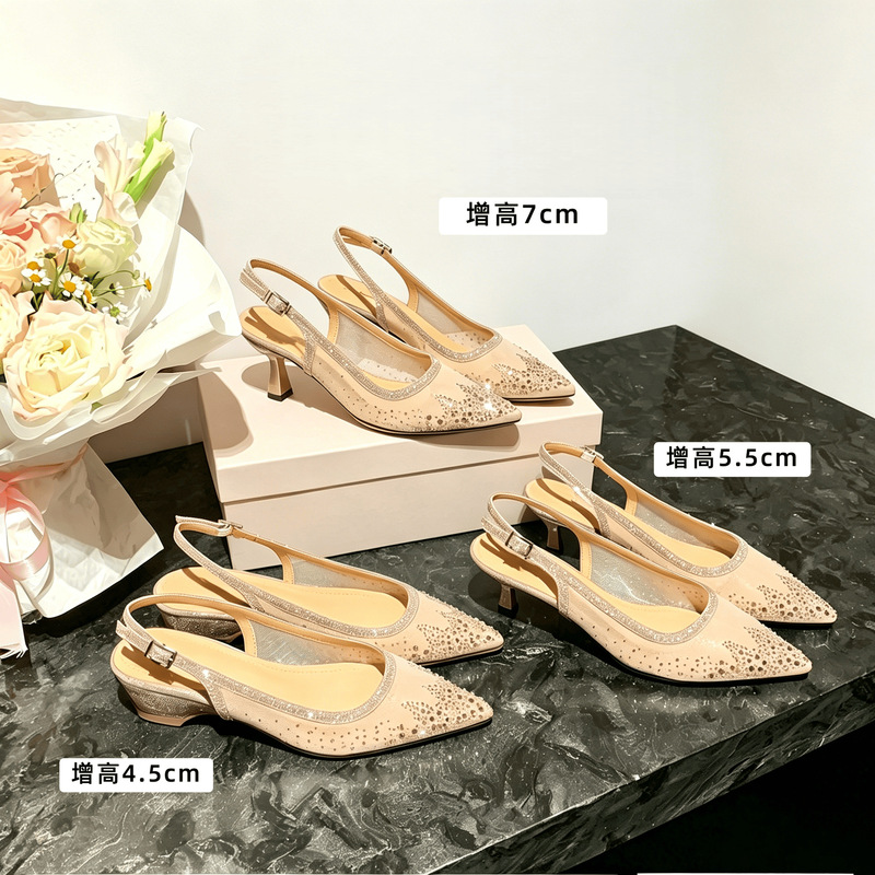 Grape Mom Women's Shoes with Sparkling Rhinestones, Mesh Backless High Heel Sandals, 2026 New Model, Pointed Toe, Chunky Heel, Fairy Style, Versatile Single Shoes Grape Mom Women's Shoes with Sparkling Rhinestones, Mesh Backless High Heel Sandals, 2026 New Model, Pointed Toe, Chunky Heel, Fairy Style, Versatile Single Shoes