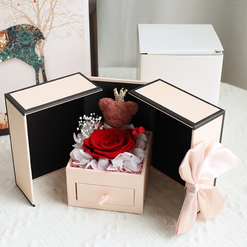 Caja de regalo de San Valentín 520 rosa lápiz labial collar joyero regalo de cumpleaños flor eterna caja de regalo de ventana al por mayor