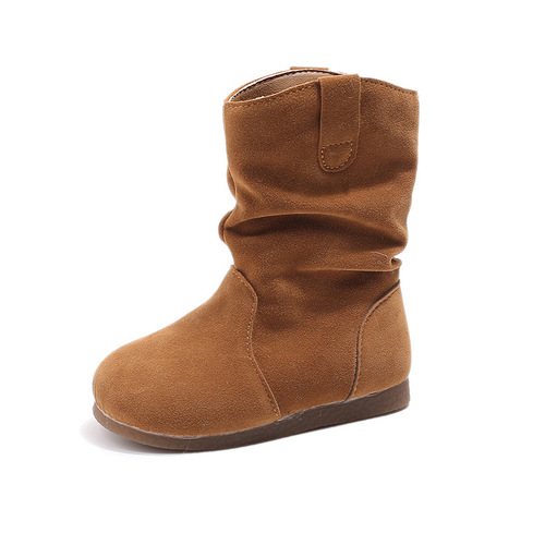 Winter girls' boots, children's shoes, two-layer padded warm felt mid-calf leather boots, stylish and trendy warm boots