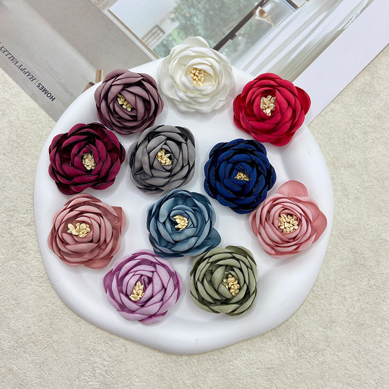 새로운 3 차원 수제 직물 장미 동백 꽃 굽기 가장자리 꽃 DIY 수제 액세서리 헤어 액세서리 브로치 액세서리