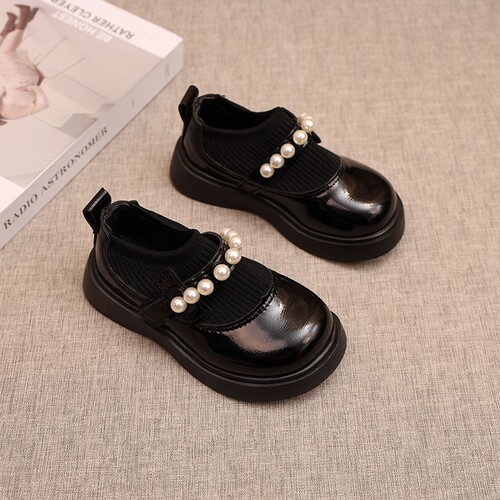 Children's Leather Shoes 2025 Spring and Autumn Kids Shoes Korean Version Pearl Bowknot Princess Shoes Fashion Compatibl... Children's Slip-on Shoes