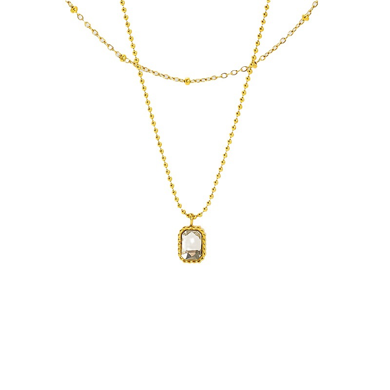 Europa y los Estados Unidos nuevo retro esmeralda zircon titanio colgante de acero inoxidable temperamento de alta calidad collar de doble capa de mujer
