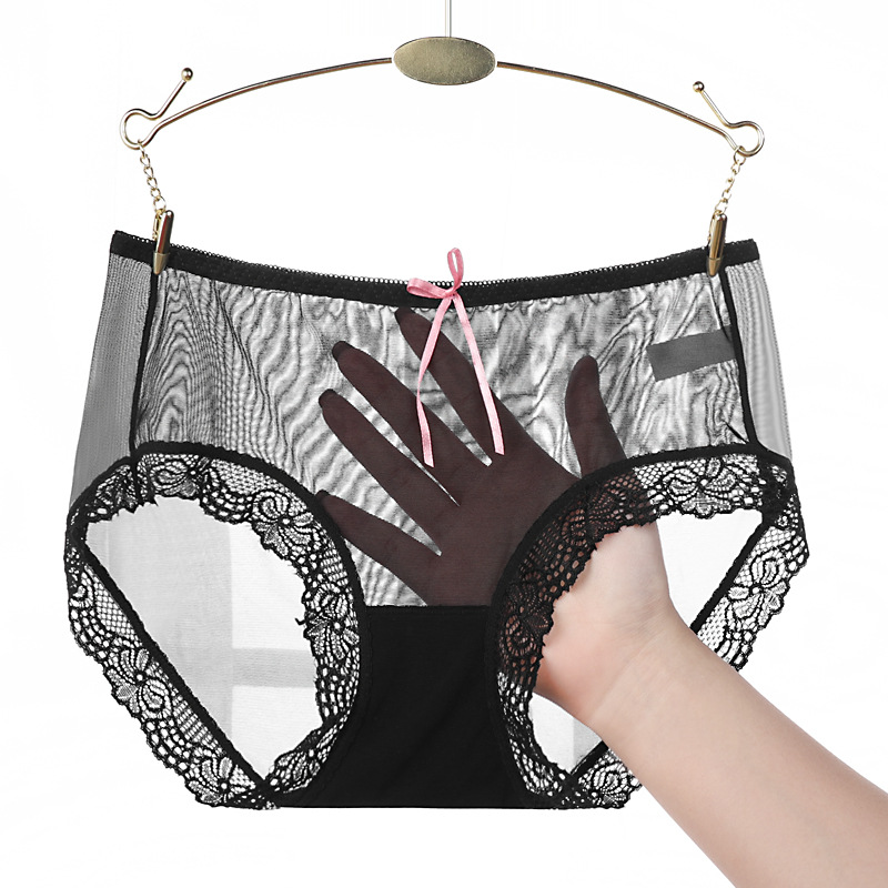 Algodón transparente sin marcas, calzoncillos de dama sexy, malla de encaje transpirable y fresco, calzoncillos de cintura baja.