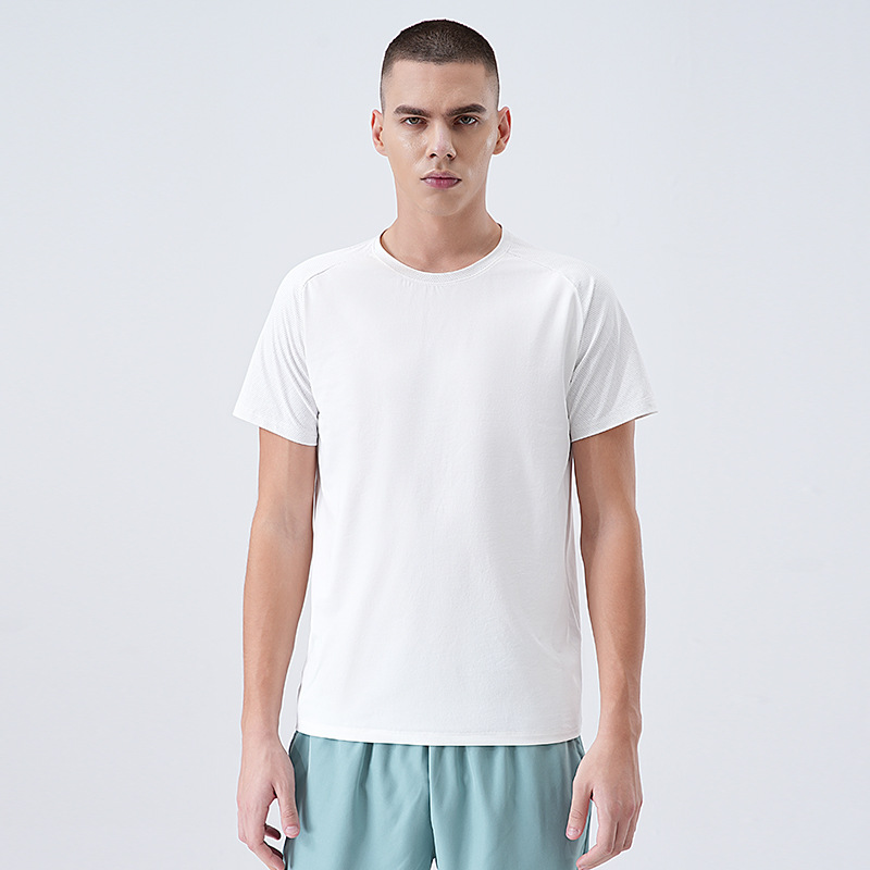 Camiseta de secado rápido para hombre, verano, cuello redondo, color sólido, deportes, ocio urbano, correr, transpirable para hombre, senderismo al aire libre, camisa de manga corta