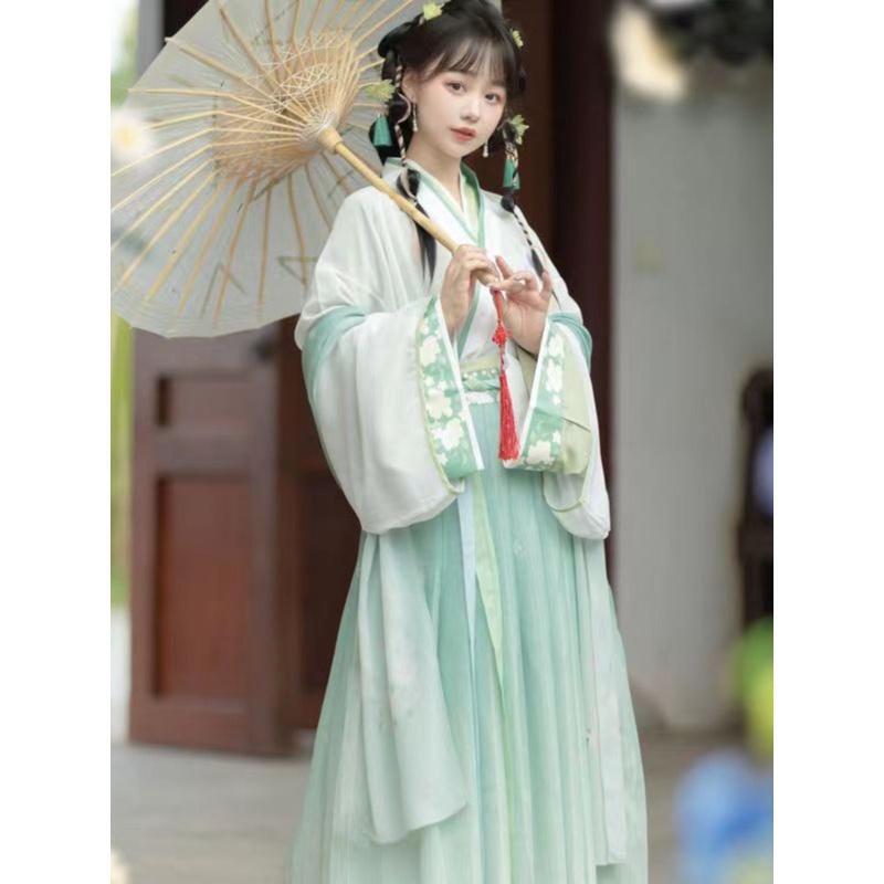 Original Authentic Embroidered Waist-Length Tie Collar Dress for Adults, Hanfu Style for Female Students, Chest-Length Printed Spring and Autumn Style