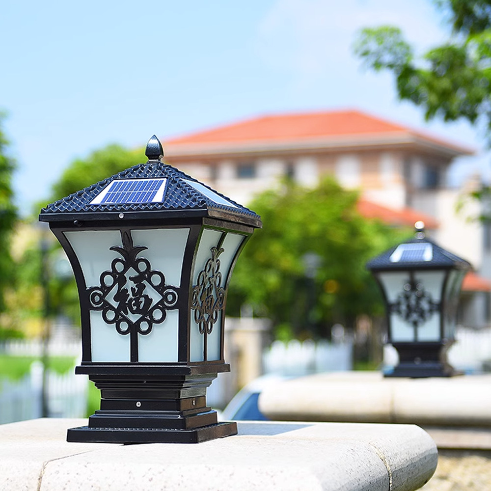 Movable espada fu carácter puerta Pilar lámpara al aire libre Villa impermeable pared faro LED solar Pilar lámpara fabricante