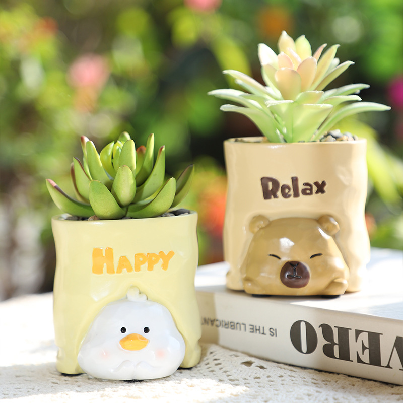 Chậu Cây Resin Chậu cây hình túi giấy hoạt hình resin, chậu mọng nước mini, trang trí ban công và bàn làm việc (RG-93)