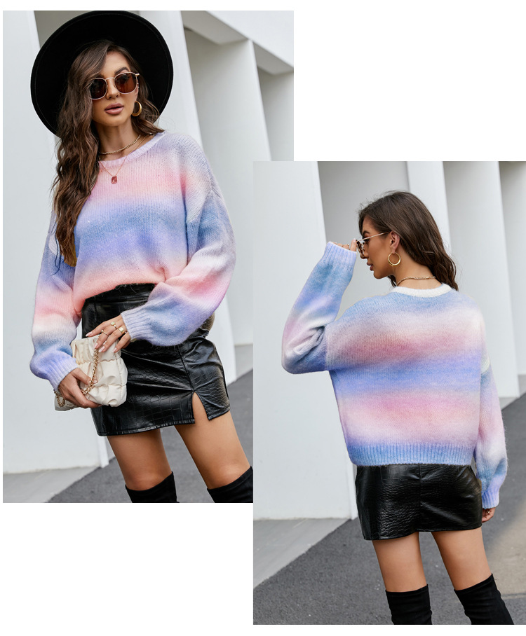 Gradient Color Knitted Long-Sleeved Sweater NSYH97064