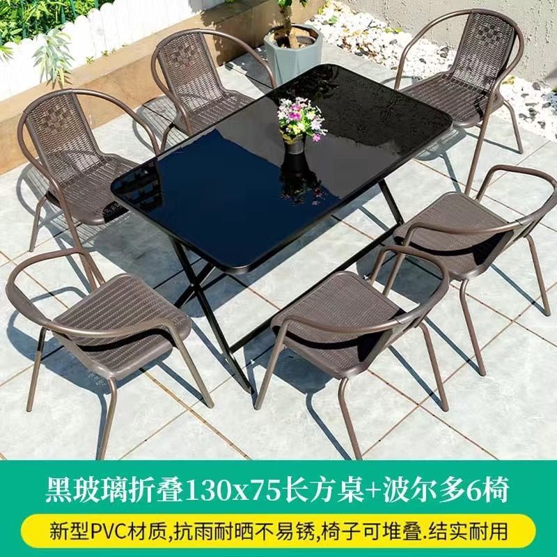 130*75cm black glass long table +6 chairs