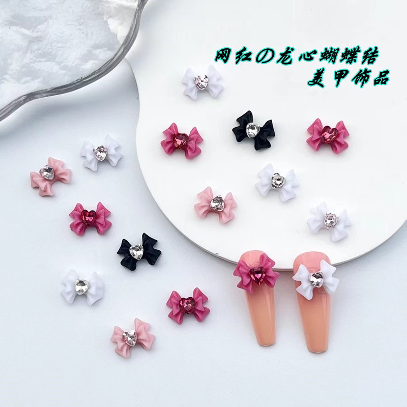 Dragon Heart Bow Nail Art Accessories Swarovski Diamond K9 Love Bow Frosted Resin Accessories Wholesale Sparkling