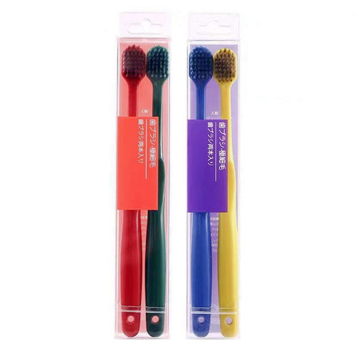 The same wide head toothbrush Korean style Macaron couple Japanese style 2 pack soft bristle toothbrush small plate couple toothbrush