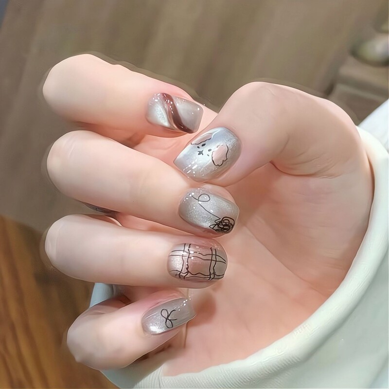 手作りの甲の純粋な手作りのins風のフランス式のギャルの甘いクールな美甲の切れを身につけて式の偽の爪の10切れをつけます。|undefined