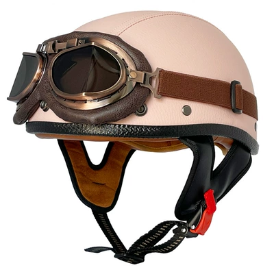 electric motorcycle portable helmet cross-border, Motosiklet kaskı (dəbilqə) - pink-flat-leather-helmet-copper-mirror-m