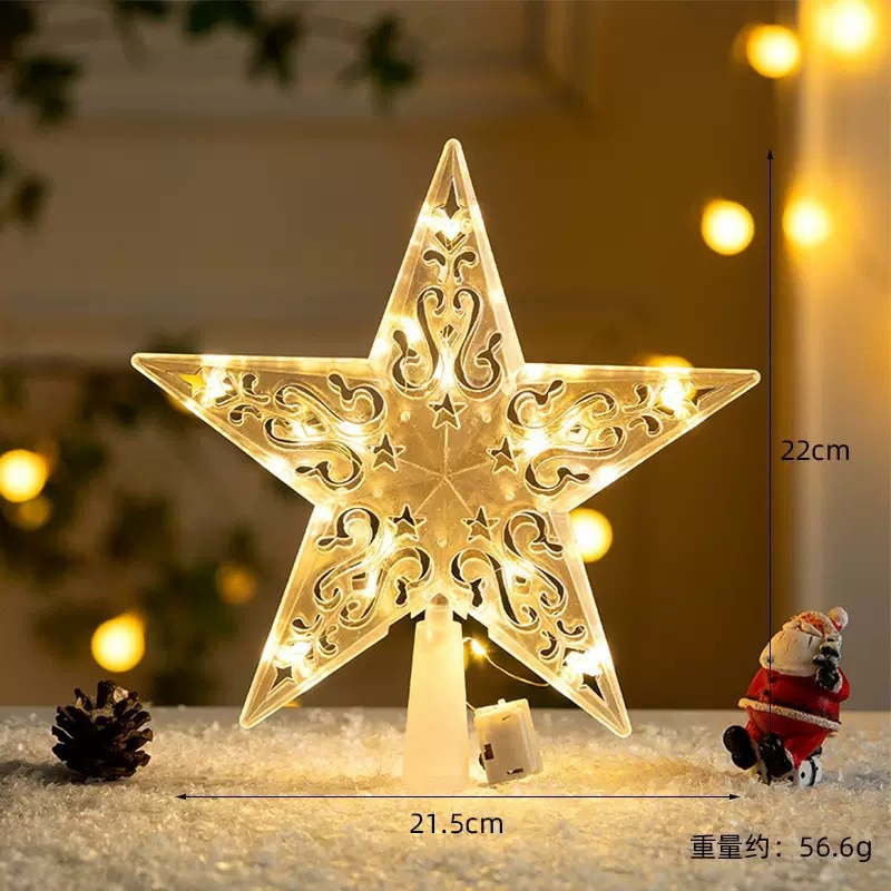 Nuevo árbol de Navidad LED decoración de estrella de luz transparente caja de baterías de color cálido cable de cobre con lámpara de estrella pentagonal transfronteriza