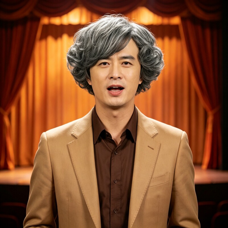 Wigs for Middle-Aged and Elderly People, Silver-Gray Short Curly Hair Wigs, Men's Performance Props Wigs, Women's Synthetic Fiber Hairpieces, in Stock