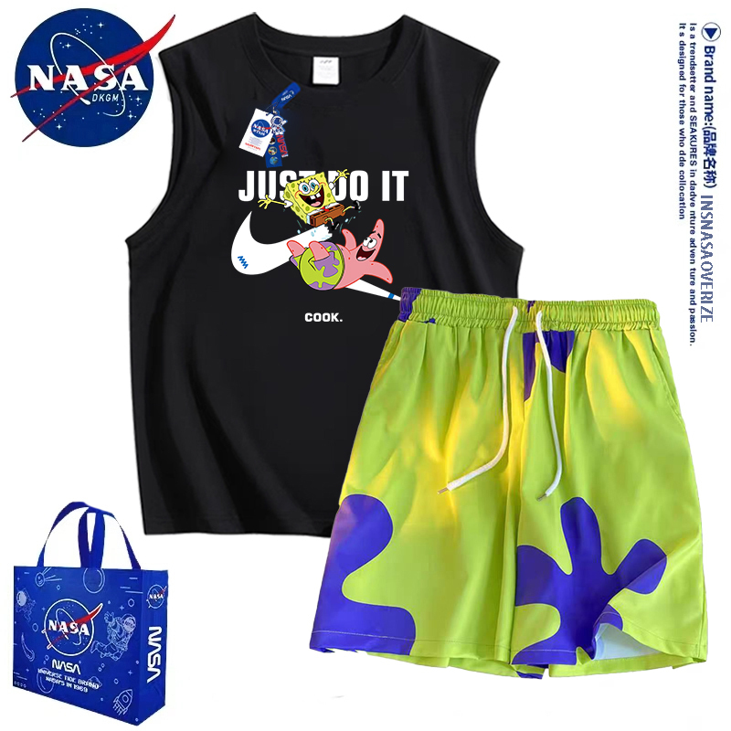 Nasa Collaboration Patrick Star Vest and Shorts Set for Men and Women, Summer Sleeveless Jersey, Casual Pajamas, Sleepwear, Beach Shorts