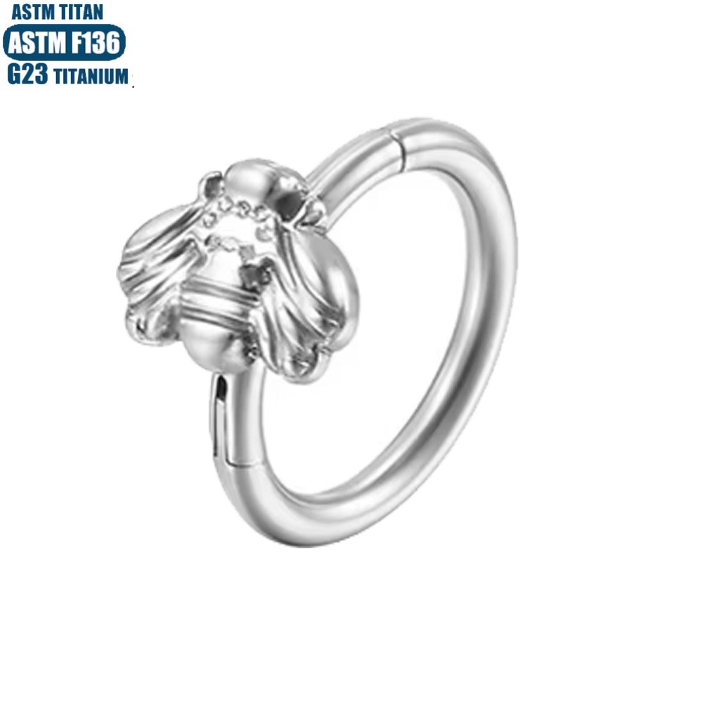 F136 Titanium Piercing Nasal Ring Feather Bee Snake Septum Seamless Ring Tragus Earring detail image 13
