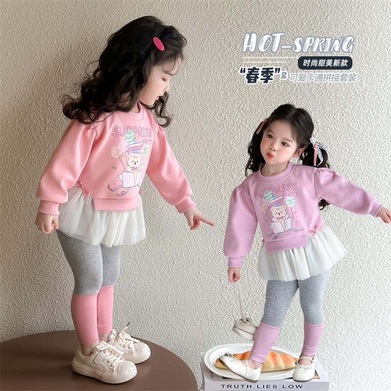 Conjunto de dos piezas para niñas sudadera y leggings falda – estilo casual primavera 2025.