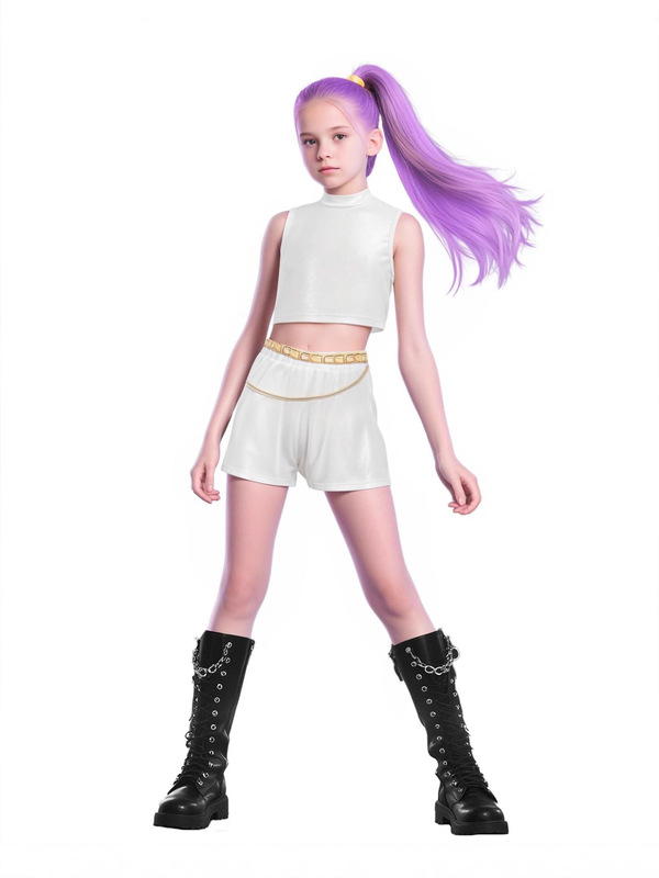 亚马逊新款女孩恶魔猎人服装搭配流行歌手3D印花女装童装套装|undefined