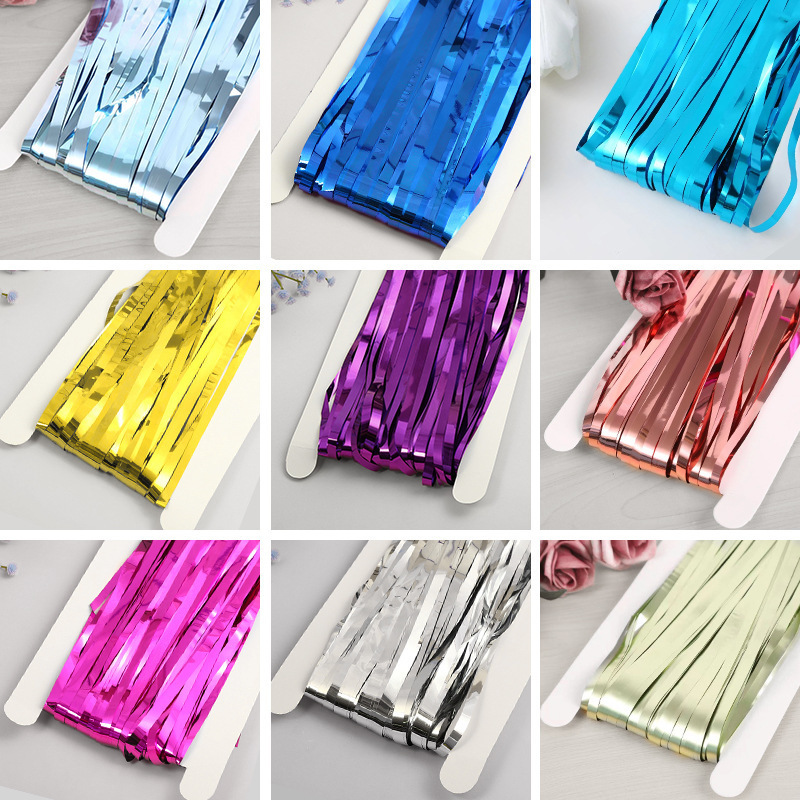 Factory wholesale colorful rain silk curtain birthday decoration Christmas party background wall supplies colorful tassel rain silk curtain