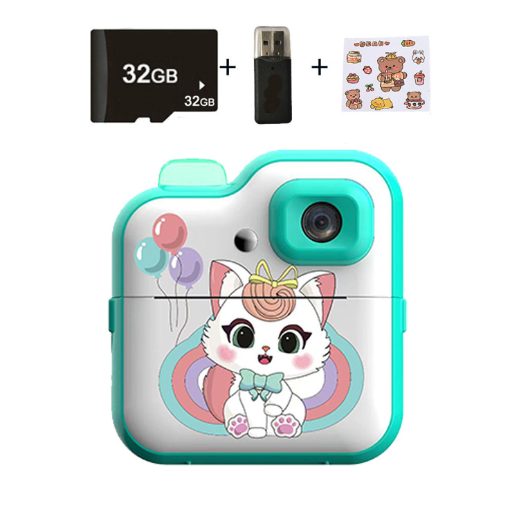 Q6 Rainbow Cat Blue+32G+Lector de tarjetas+Pegatina de dibujos animados
