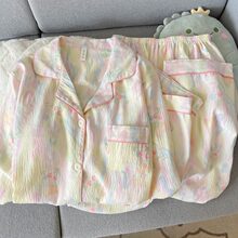 现货批发大码睡衣女春秋季长袖甜美蝴蝶彩色晕染少女家居服两件套