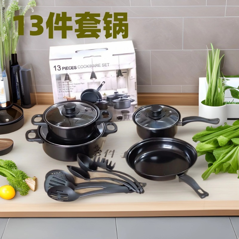 外国貿易13点鍋セット、麦飯石マルチピースセット、スパチュラ、ノンスティックスープポット、ミルクポット、フライパンセット、クロスボーダー限定|undefined