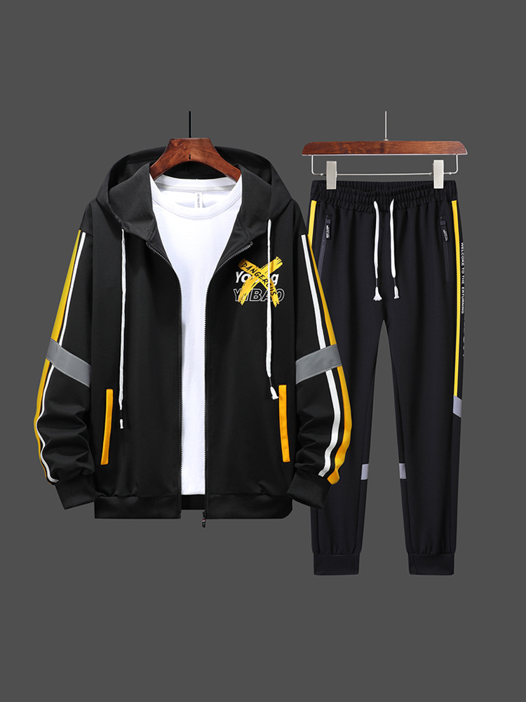 Primavera y otoño, cárdigan fino con cremallera, sudadera con capucha, pantalones, traje deportivo informal para adolescentes, ropa de moda para hombres