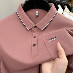 2025 新しいリアルポケットポロシャツ夏のお父さん服メンズ半袖 Tシャツカジュアルラペルビジネス半袖メンズ