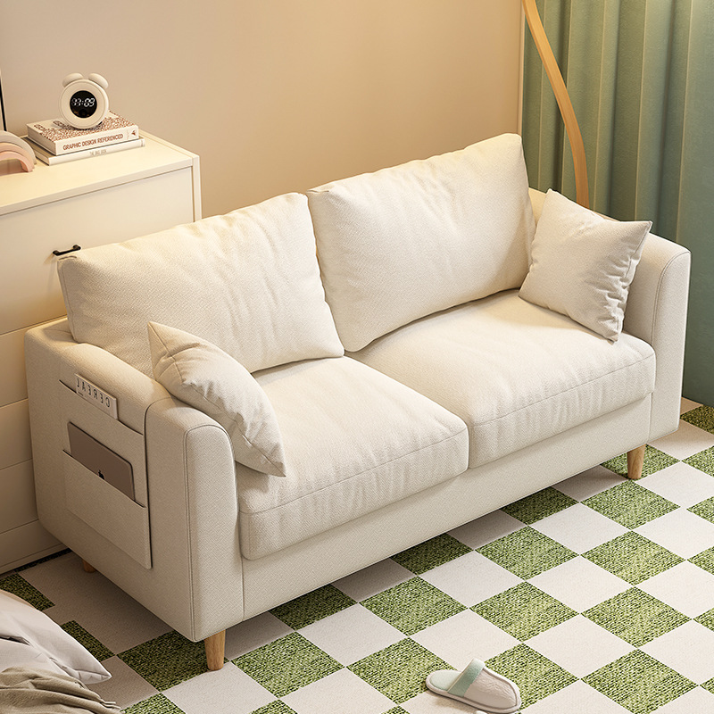 Sofa for Small Living Room, Nordic Minimalist Apartment, Bedroom, Three-Seater, Trendy Fabric, Simple Double Sofa for Rental Room