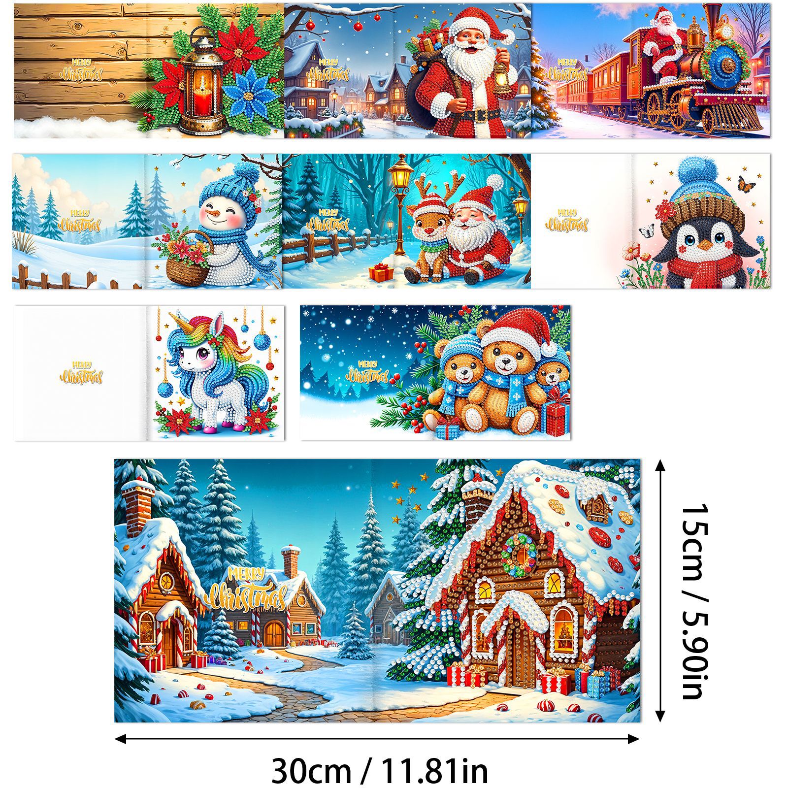 Explosiones transfronterizas de Navidad multiserie de tarjetas de felicitación puntuales hechas a mano 9 conjuntos de sobre de diamante 6 conjuntos de dibujos animados