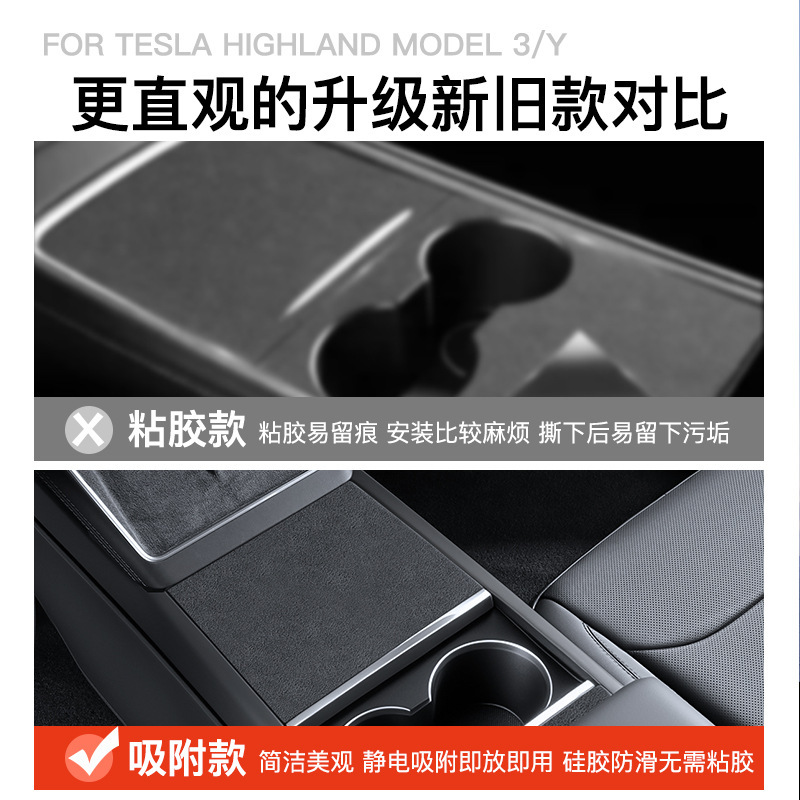 适用于特斯拉焕新版Model3/Y中控静电吸附贴膜翻毛皮中控台保护贴|undefined