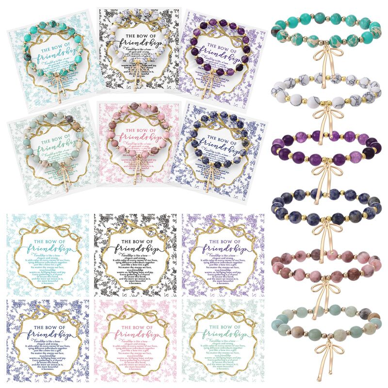 Cross-border friendship bracelet gift for friends, natural gemstone bracelet with bow pendant, gift card, party gift