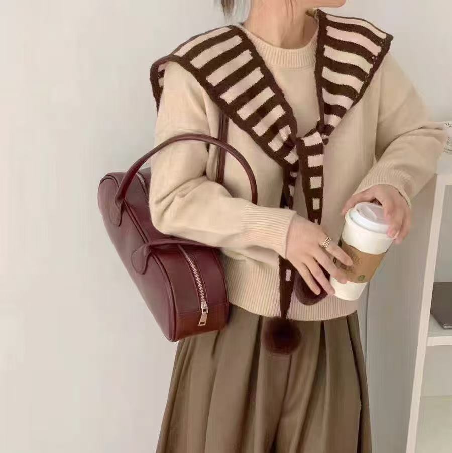 Fashion Striped Shawl Knit Sweater for Women Korean Style 2025 New Cross-Border Autumn and Winter Loose Lazy Style Top for Outerwear