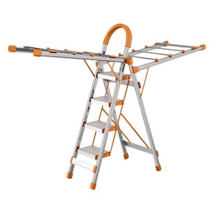 Ladder clothes hanger dual-use indoor household foldable retractable multifunctional stainless steel stairs aluminum alloy herringbone ladder