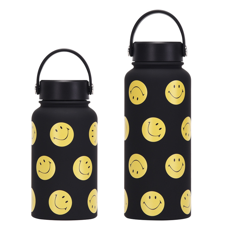 Nuevo tema sonriente de acero inoxidable termo taza con leche de paja taza de té taza de café traje mango deportes taza de agua