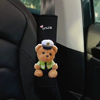 [sharp goods] in-car protection girls cute cute pet traffic police bear plush doll car seat belt shoulder pad (Seat belt shoulder pad) - security-traffic-police-little-bear-green-uniform-ice-silk-safety-belt-shoulder-pads-1-piece