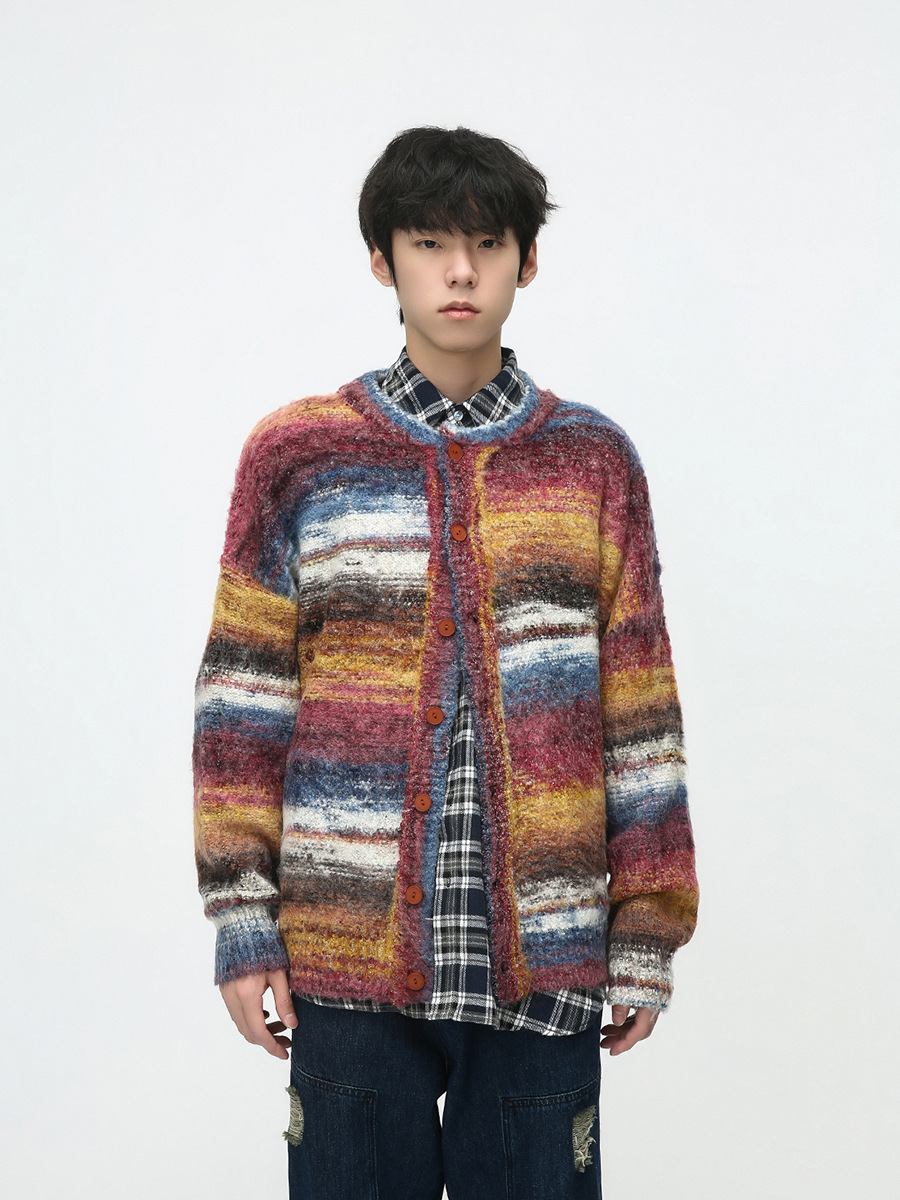 Ropa de hombre MTLClothes | 2022 invierno nuevo estilo perezoso retro arco iris de punto de manga larga suéter abrigo moda