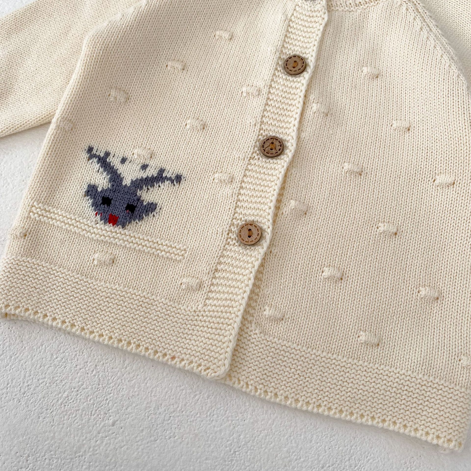 2024 tavaszi ruházat kislány rajzfilm szarvas kötött hosszú ujjú kabát+szürke pántos kabát 2 db válogatható_voghion.com