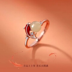 玉見錦鯉指輪女2025年新年幸運アクセサリー新中国式本命年食指戒新年開口戒